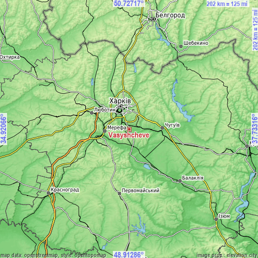 Topographic map of Vasyshcheve