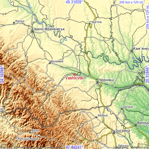 Topographic map of Vashkivtsi