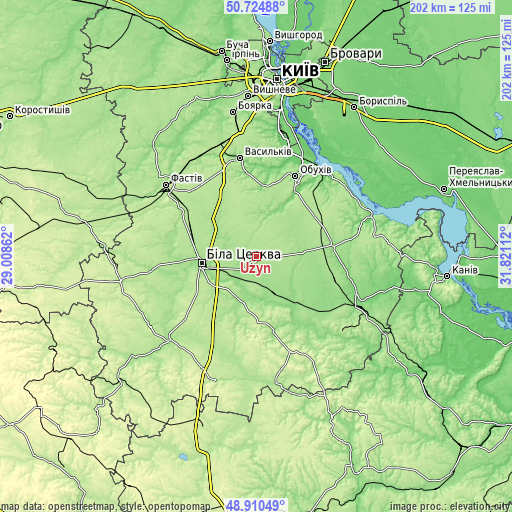 Topographic map of Uzyn