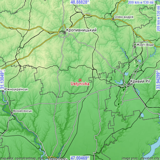 Topographic map of Ustynivka