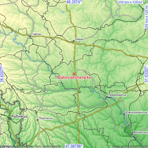 Topographic map of Blahovishchens’ke