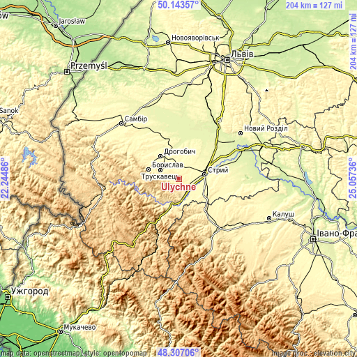 Topographic map of Ulychne