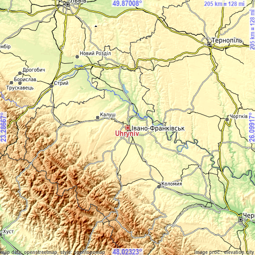 Topographic map of Uhryniv