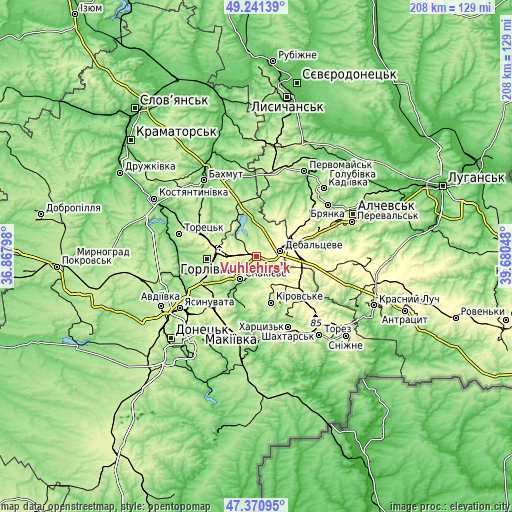 Topographic map of Vuhlehirs’k