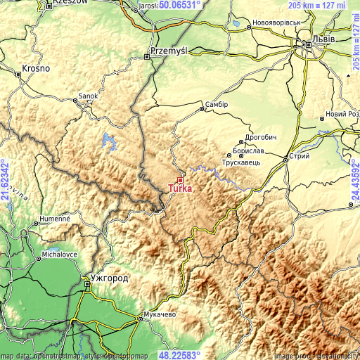 Topographic map of Turka