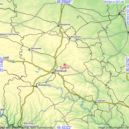 Topographic map of Turbiv