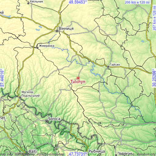 Topographic map of Tulchyn