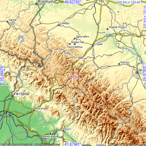 Topographic map of Tukhlia