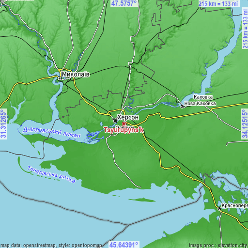 Topographic map of Tsyurupyns’k