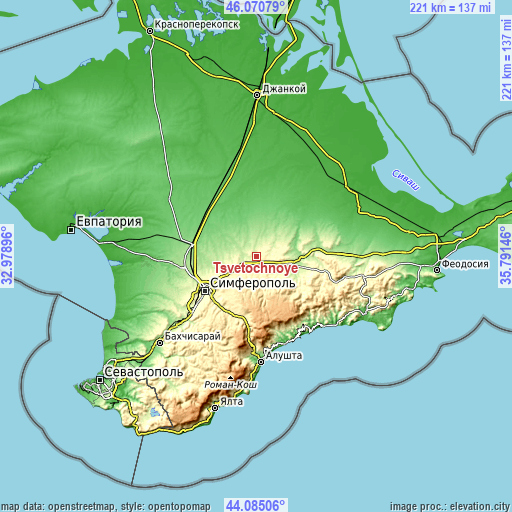 Topographic map of Tsvetochnoye