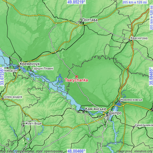 Topographic map of Tsarychanka