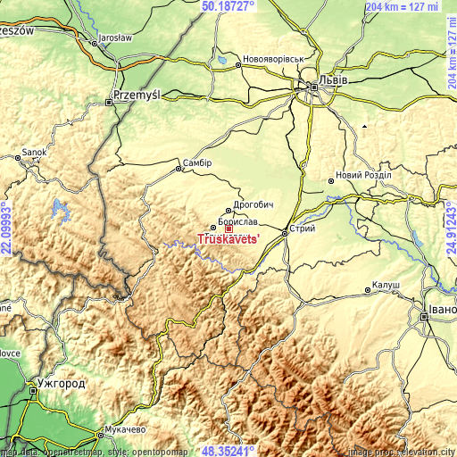 Topographic map of Truskavets’