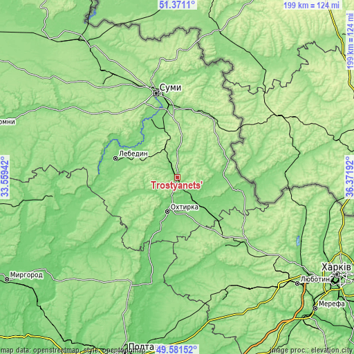 Topographic map of Trostyanets’