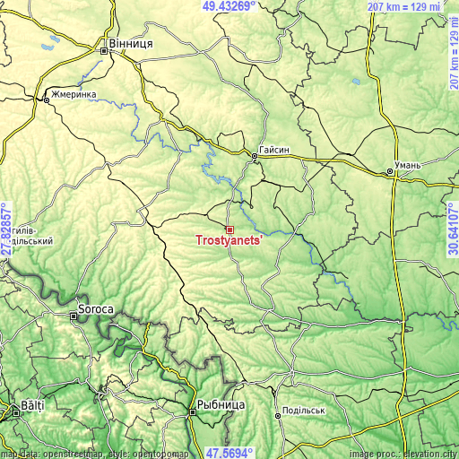 Topographic map of Trostyanets’