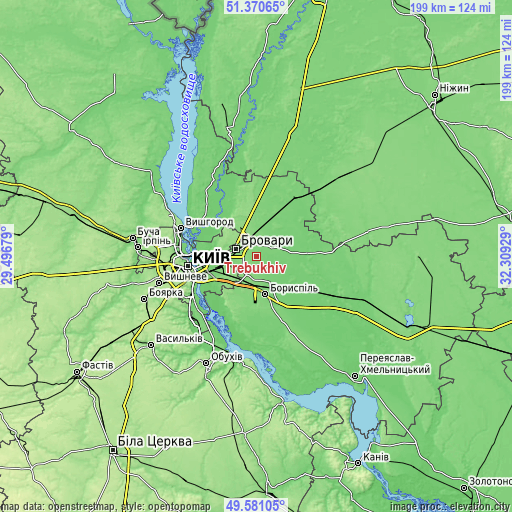 Topographic map of Trebukhiv