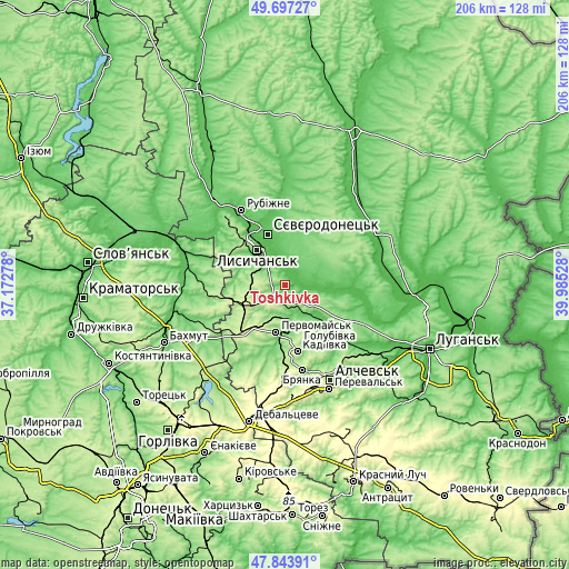 Topographic map of Toshkivka