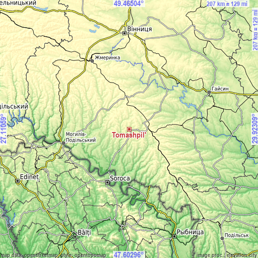 Topographic map of Tomashpil’