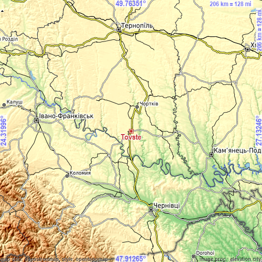 Topographic map of Tovste