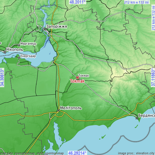 Topographic map of Tokmak