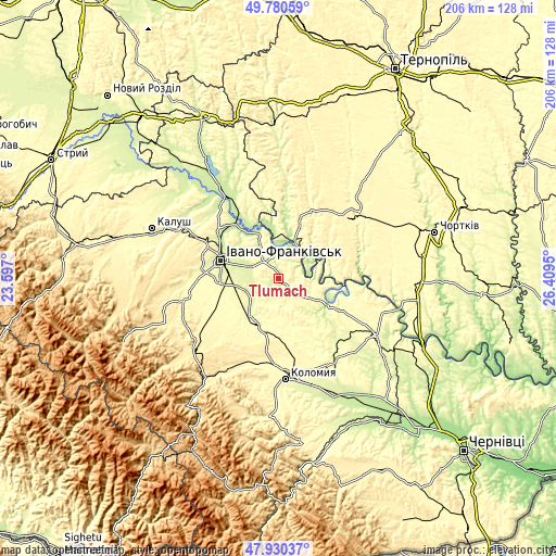 Topographic map of Tlumach