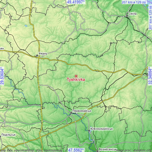 Topographic map of Tyshkivka