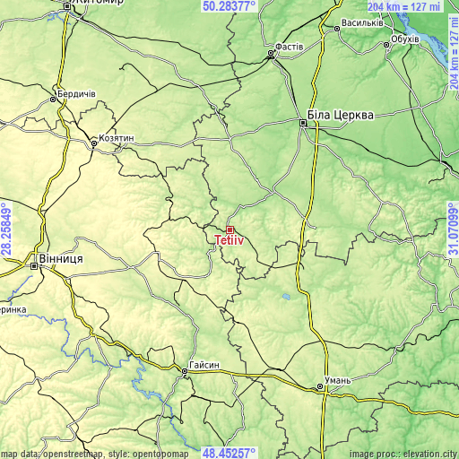 Topographic map of Tetiiv