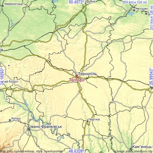 Topographic map of Ternopil