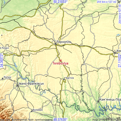 Topographic map of Terebovlya