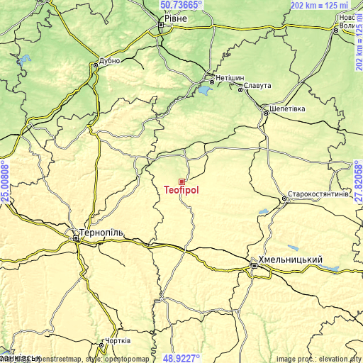 Topographic map of Teofipol