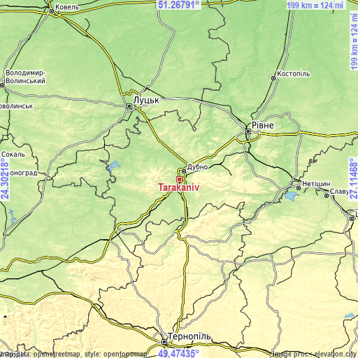 Topographic map of Tarakaniv