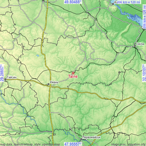 Topographic map of Talne