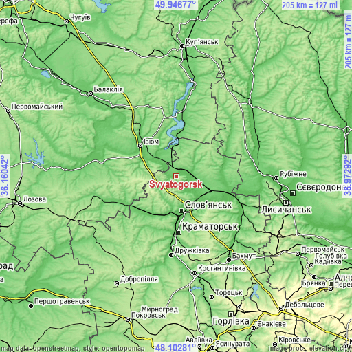 Topographic map of Svyatogorsk