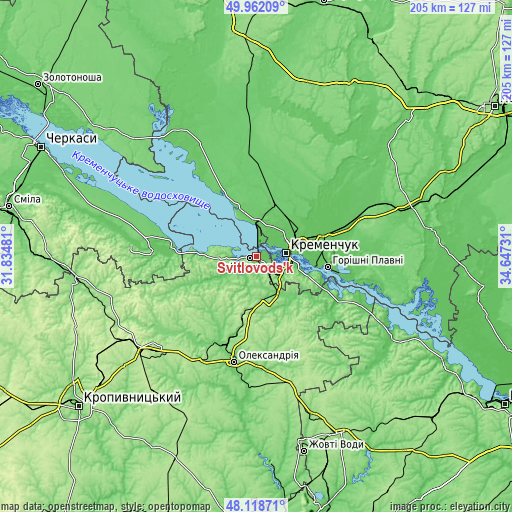 Topographic map of Svitlovods’k