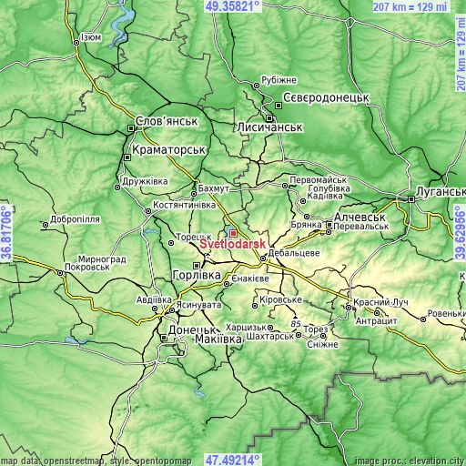 Topographic map of Svetlodarsk