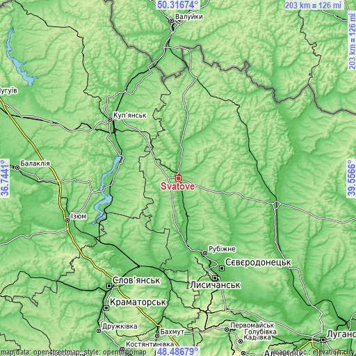 Topographic map of Svatove