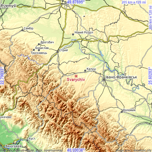 Topographic map of Svarychiv