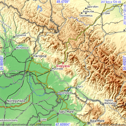 Topographic map of Svalyava