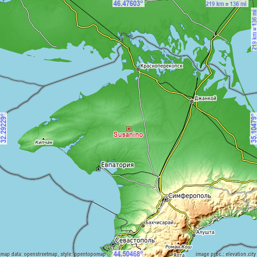 Topographic map of Susanino