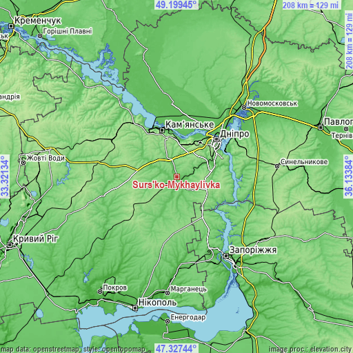 Topographic map of Surs’ko-Mykhaylivka