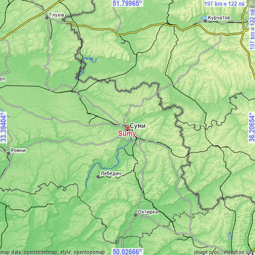 Topographic map of Sumy