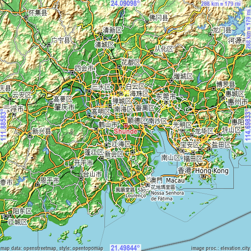 Topographic map of Shunde