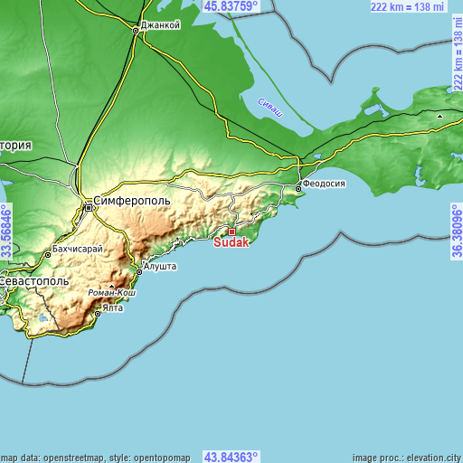 Topographic map of Sudak