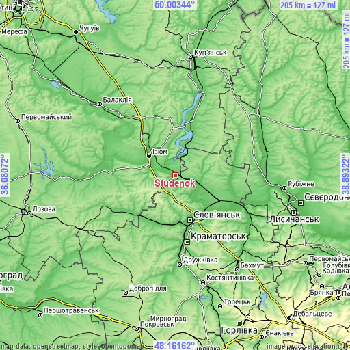 Topographic map of Studenok