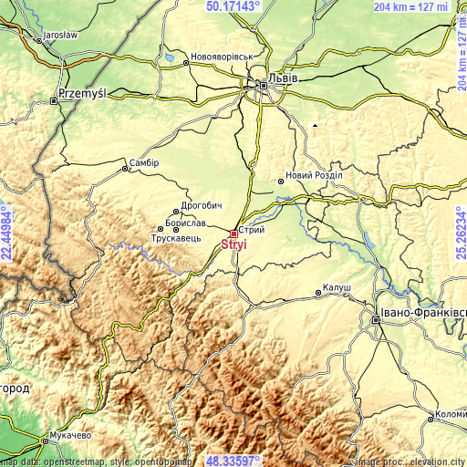 Topographic map of Stryi