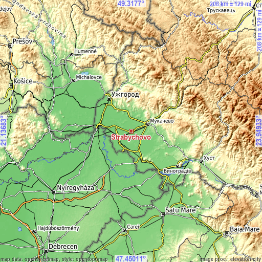 Topographic map of Strabychovo