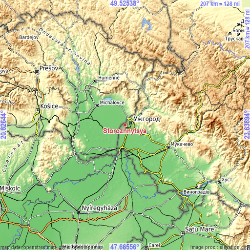 Topographic map of Storozhnytsya