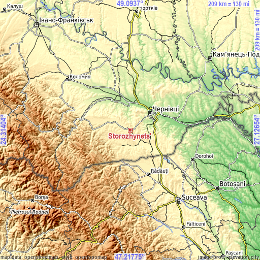 Topographic map of Storozhynets’