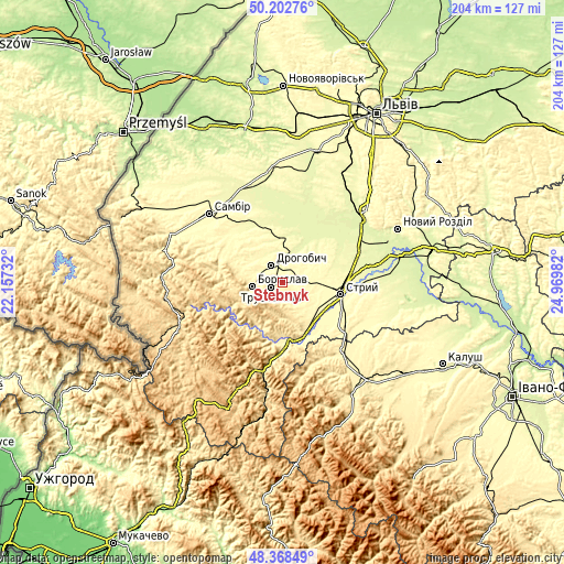 Topographic map of Stebnyk