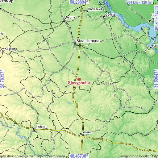 Topographic map of Stavyshche