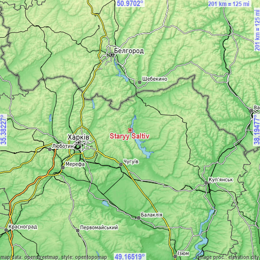 Topographic map of Staryy Saltiv